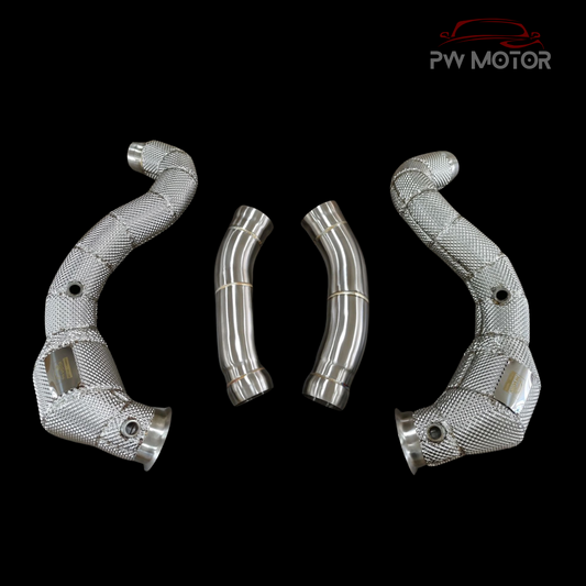 Mercedes C63 M177 Downpipes with Heat Shields and 200 Cell | PW Motor
