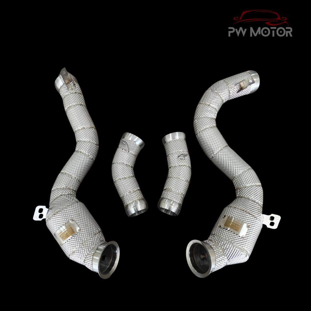 PW Motor Mercedes GLC63 M177 Downpipes with Heat Shields and 200 Cell