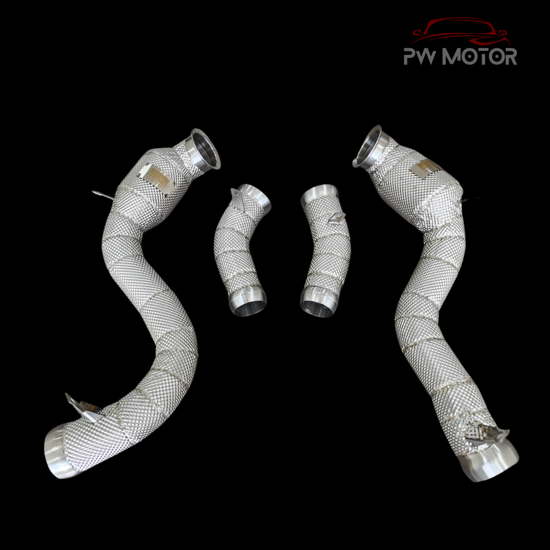 PW Motor Mercedes GLC63 M177 Downpipes with Heat Shields and 200 Cell