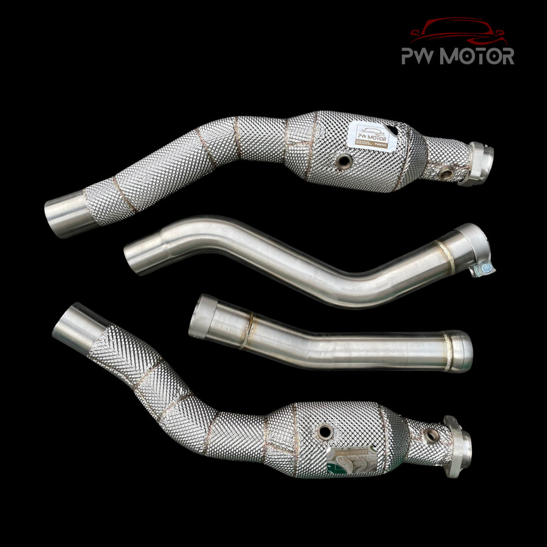 Mercedes ML63 M157 Downpipes with Heat Shields and 200 Cell | PW Motor