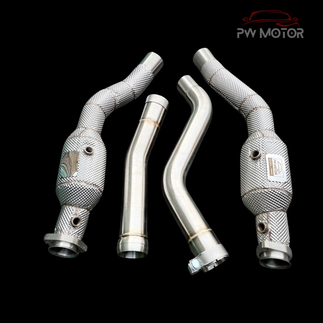 Mercedes ML63 M157 Downpipes with Heat Shields and 200 Cell | PW Motor