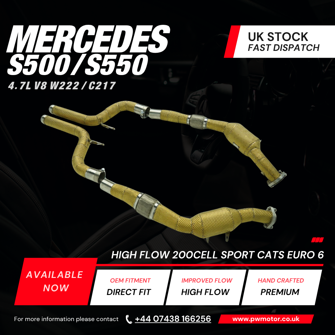 Mercedes S500 / S550 4.7L W222 / C217 High Flow 200Cell Sport Cats Euro6 Downpipe | PW Motor