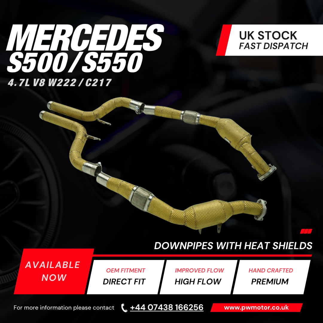 Mercedes S500 / S550 4.7L W222 / C217 Downpipes with Heat Shields | PW Motor