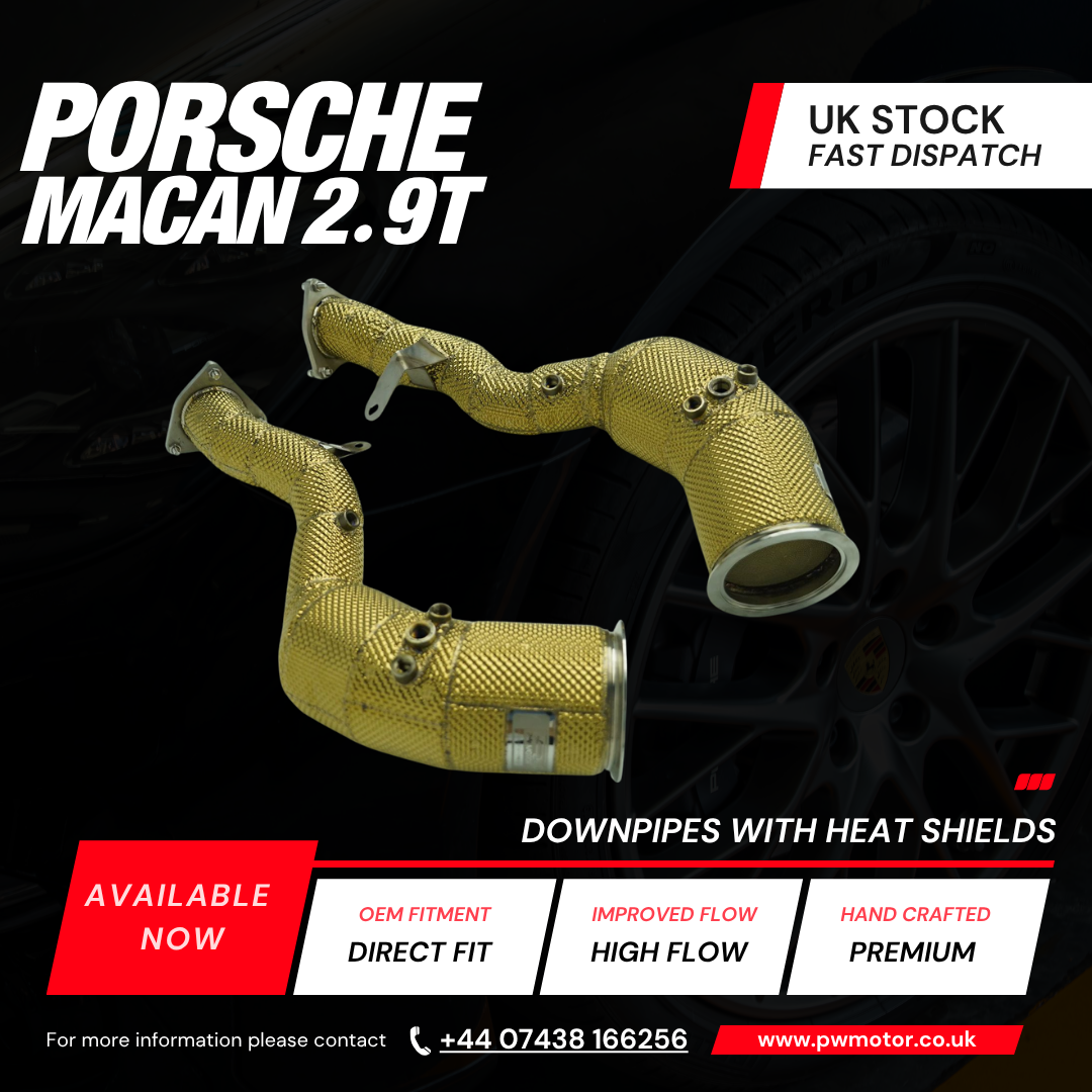 Porsche Macan 2.9T Gold Heat Shielded OPF Downpipes | PW Motor