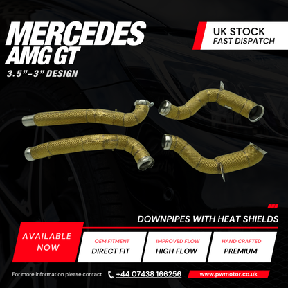 Mercedes AMG GT Heat Shielded Downpipes 3.5” to 3” | PW Motor