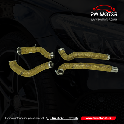 Mercedes AMG GT Heat Shielded Downpipes 3.5” to 3” | PW Motor