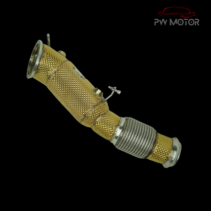 BMW B48 OPF Downpipe F & G Series 120i, 125i, 220i, 230i, 320i, 330i, 420i, 430i, 520i, 530i, 630i, 730i, X3, X4, Supra A90 (Gold Heat Shielded) | PW Motor