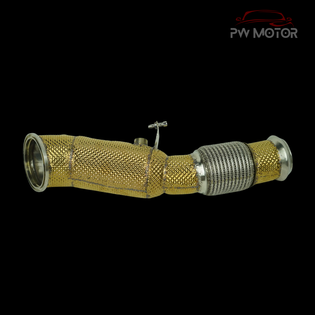 BMW B48 OPF Downpipe F & G Series 120i, 125i, 220i, 230i, 320i, 330i, 420i, 430i, 520i, 530i, 630i, 730i, X3, X4, Supra A90 (Gold Heat Shielded) | PW Motor
