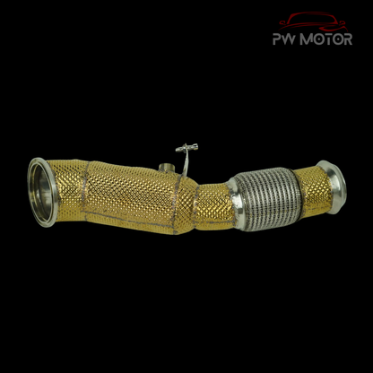 BMW B48 OPF Downpipe F & G Series 120i, 125i, 220i, 230i, 320i, 330i, 420i, 430i, 520i, 530i, 630i, 730i, X3, X4, Supra A90 (Gold Heat Shielded) | PW Motor