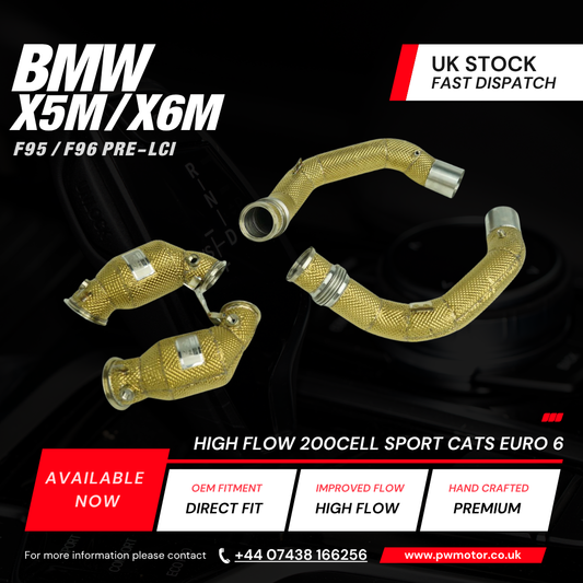 BMW X5M / X6M F95 / F96 Pre -Lci Heat 200cell EURO6 Catted Downpipes Heat Shielded | PW MOTOR