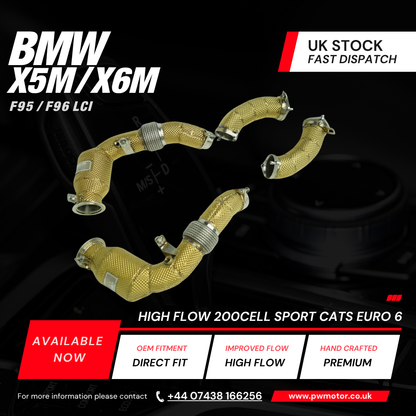 BMW X5M / X6M F95 / F96 Lci Heat 200cell EURO6 Catted Downpipes Heat Shielded | PW MOTOR