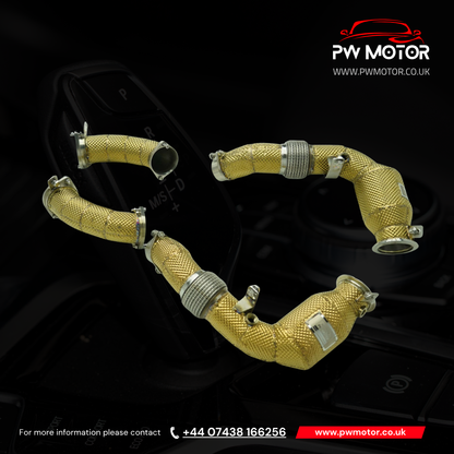 BMW X5M / X6M F95 / F96 Lci Heat 200cell EURO6 Catted Downpipes Heat Shielded | PW MOTOR