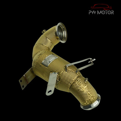 Mercedes A45S / CLA45S / GLA45S Sport Cats 200cell EURO6 127mm Downpipes Heat Shielded with OPF/GPF and Temperature Sensor with flexi pipe | PW Motor