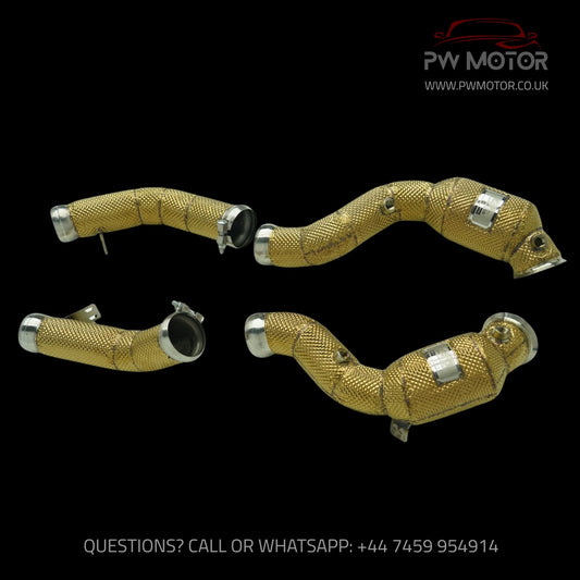 PW Motor Mercedes GLC63 M177 Downpipes with Heat Shields and 200 Cell
