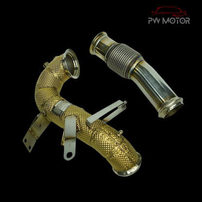 Mercedes A45S / CLA45S Heat Shielded Catless Downpipes with OPF and Temperature sensor with flexi pipe | PW Motor