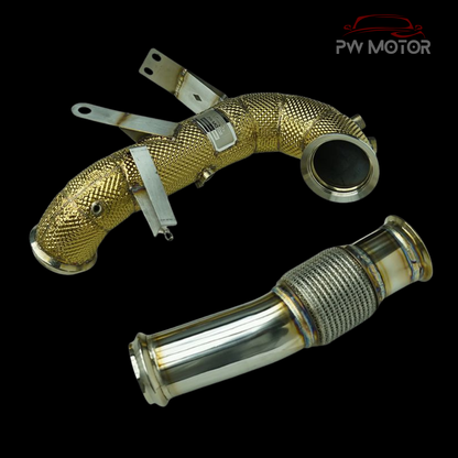 Mercedes A45S / CLA45S Heat Shielded Catless Downpipes with OPF and Temperature sensor with flexi pipe | PW Motor