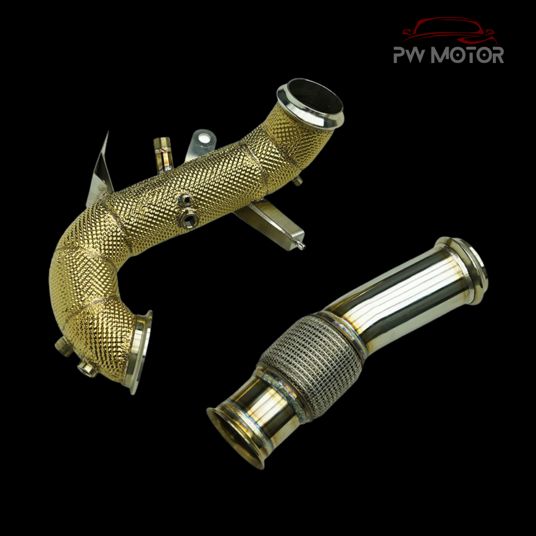 Mercedes A45S / CLA45S Heat Shielded Catless Downpipes with OPF and Temperature sensor with flexi pipe | PW Motor