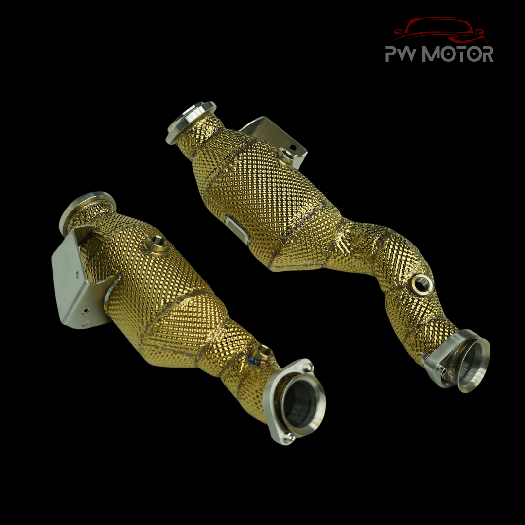 Mercedes C43 / E43 / GLC43 / E400 M276 RHD Heat Shielded Catted 200Cell Euro6 Downpipes - GEN2 | PW Motor