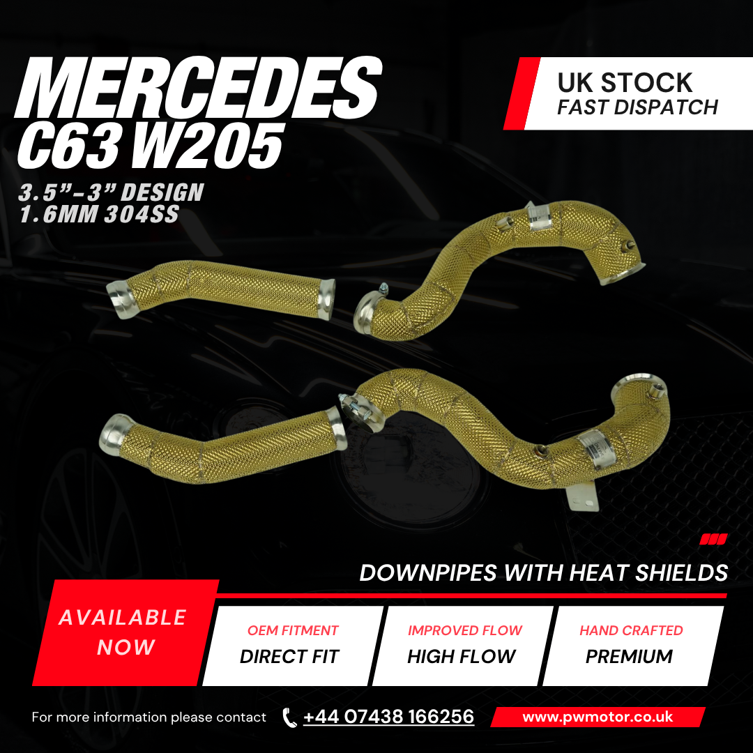 PW Motor Mercedes C63 M177 Downpipes with Heat Shields