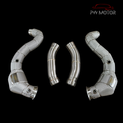 PW Motor Mercedes C63 M177 Downpipes with Heat Shield and 200 Cell