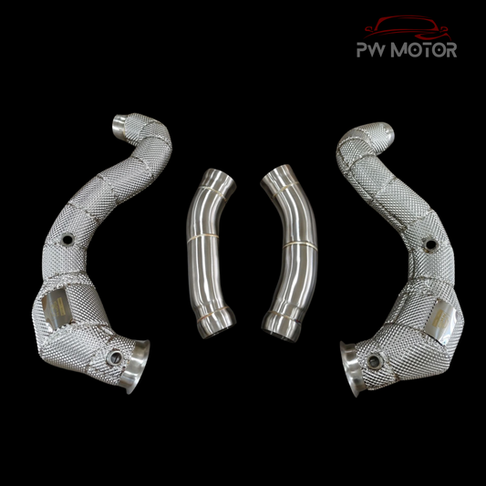 PW Motor Mercedes C63 M177 Downpipes with Heat Shield and 200 Cell