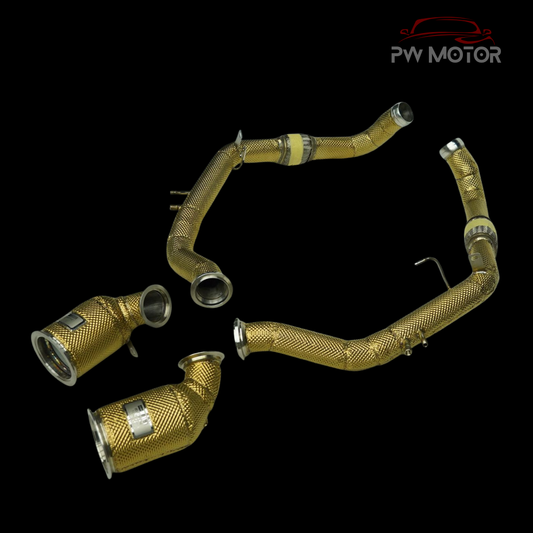 Porsche Panamera 971 4.0T Catless Fully Heat Shielded Downpipes with Front Pipes - GEN2 | PW Motor
