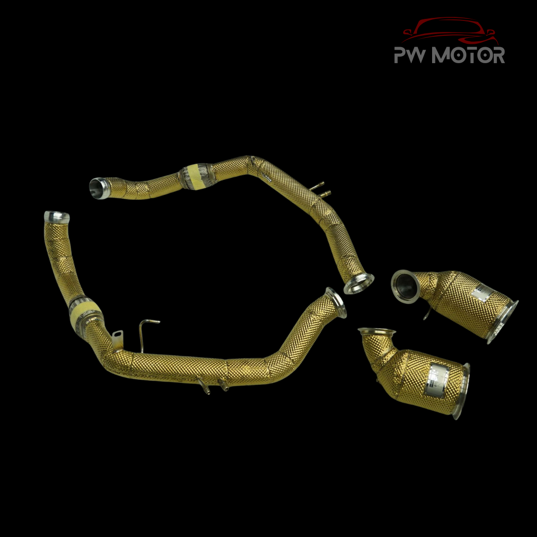 Porsche Panamera 971 4.0T Catless Fully Heat Shielded Downpipes with Front Pipes - GEN2 | PW Motor