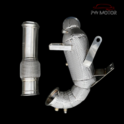 Mercedes A45S / CLA45s 200cell EURO6 Catted 127mm Downpipes Heat Shielded with OPF/GPF and Temperature Sensor with flexi pipe | PW Motor
