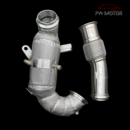 Mercedes A45S / CLA45s 200cell EURO6 Catted 127mm Downpipes Heat Shielded with OPF/GPF and Temperature Sensor with flexi pipe | PW Motor