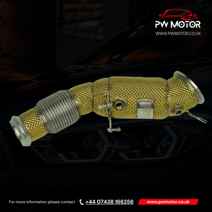 BMW B48 OPF Sport Cats 200Cell Euro 6 Downpipe F & G Series 120i, 125i, 220i, 230i, 320i, 330i, 420i, 430i, 520i, 530i, 630i, 730i, X3, X4, Supra A90 (Gold Heat Shielded) | PW Motor (Copy)