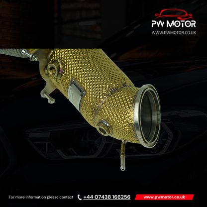 BMW B48 OPF Sport Cats 200Cell Euro 6 Downpipe F & G Series 120i, 125i, 220i, 230i, 320i, 330i, 420i, 430i, 520i, 530i, 630i, 730i, X3, X4, Supra A90 (Gold Heat Shielded) | PW Motor (Copy)