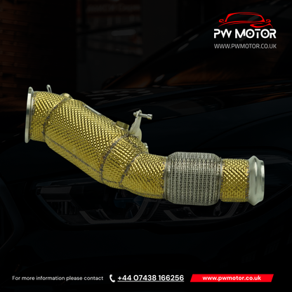 BMW B48 OPF Sport Cats 200Cell Euro 6 Downpipe F & G Series 120i, 125i, 220i, 230i, 320i, 330i, 420i, 430i, 520i, 530i, 630i, 730i, X3, X4, Supra A90 (Gold Heat Shielded) | PW Motor (Copy)