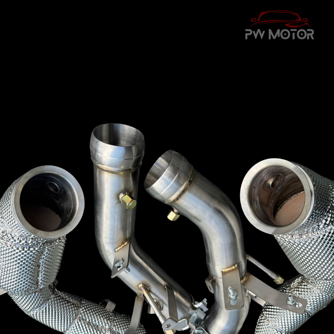 Mercedes E63 W213 catted 200cell Downpipes with Heat Shields OPF | PW Motor