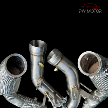 Mercedes E63 W213 catted 200cell Downpipes with Heat Shields OPF | PW Motor