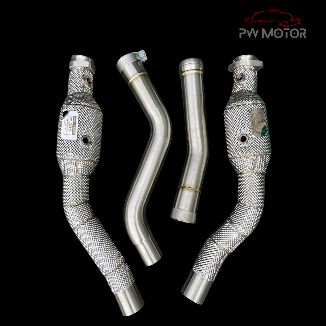 Mercedes ML63 M157 Downpipes with Heat Shields and 200 Cell | PW Motor