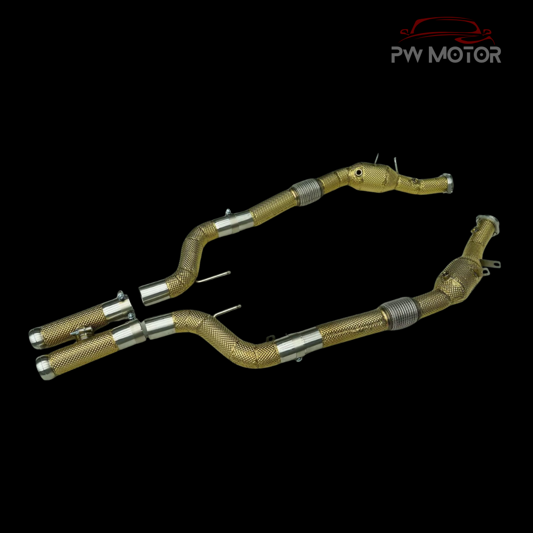 Mercedes S63 W222 / C217 M157 5.5L 200cell EURO6 Catted Downpipes Heat Shielded  | PW MOTOR