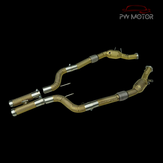 Mercedes S63 W222 / C217 M157 5.5L 200cell EURO6 Catted Downpipes Heat Shielded  | PW MOTOR