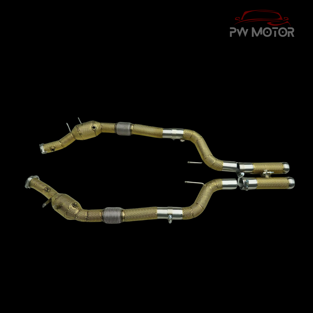 Mercedes S63 W222 / C217 M157 5.5L 200cell EURO6 Catted Downpipes Heat Shielded  | PW MOTOR