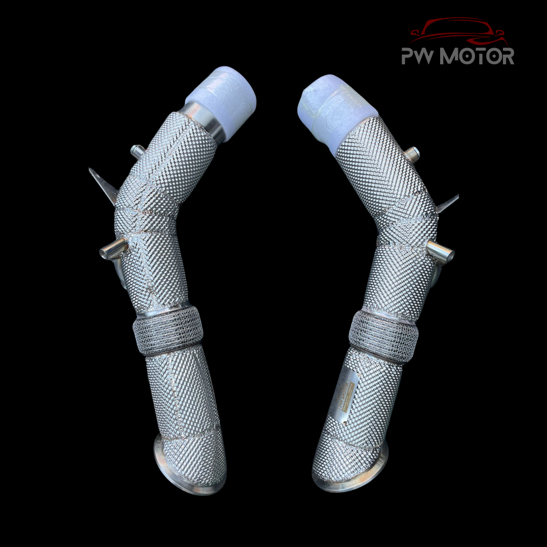 Ferrari SF90 Downpipes Heat Shielded Catless | PW Motor